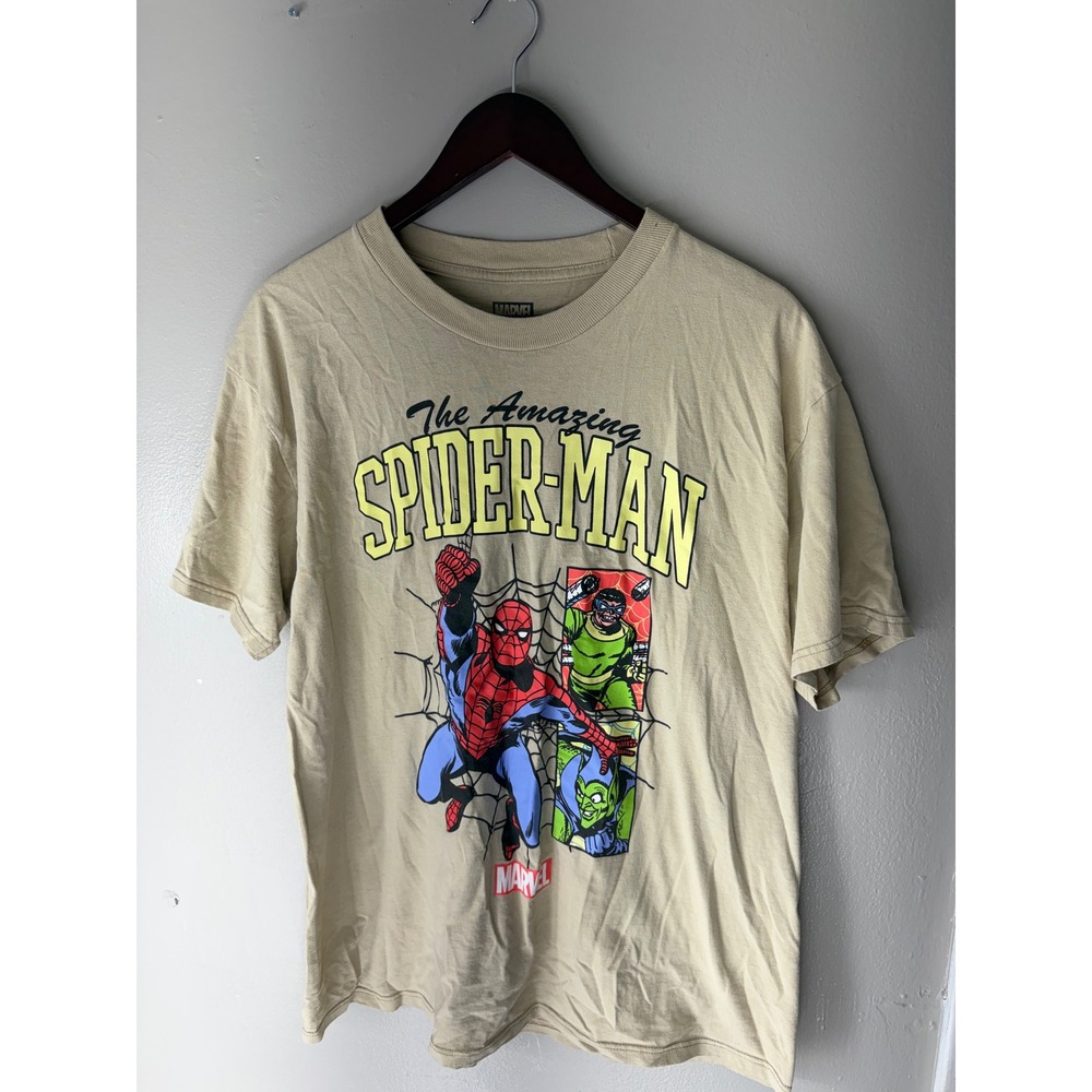 Marvel The Amazing Spider-Man Graphic Tee Tan Beige Mens Large Comic T-Shirt